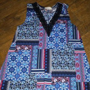 Blue Tank with Lace V-neck